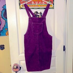 PURPLE CORDUROY PINAFORE OVERALL STYLE DRESS
